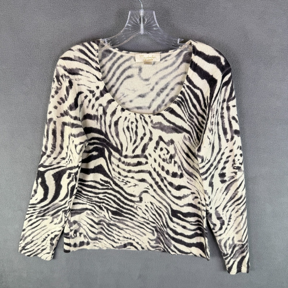 Mainbocher Women's Cashmere Sweater Pullover Animal Zebra Size L Luxury‎ Fancy